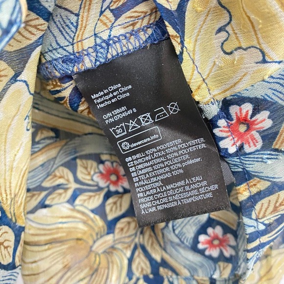 Morris & Co X H&M womens Size 6 Floral Button Up Blouse Puff Sleeve Front Tie - Picture 10 of 11